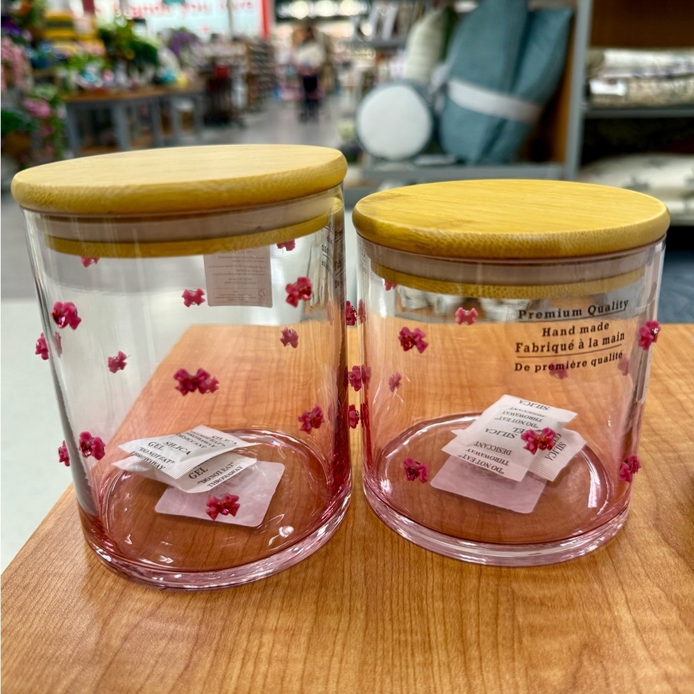 Viral Pink Bow Glass Containers Set of 2